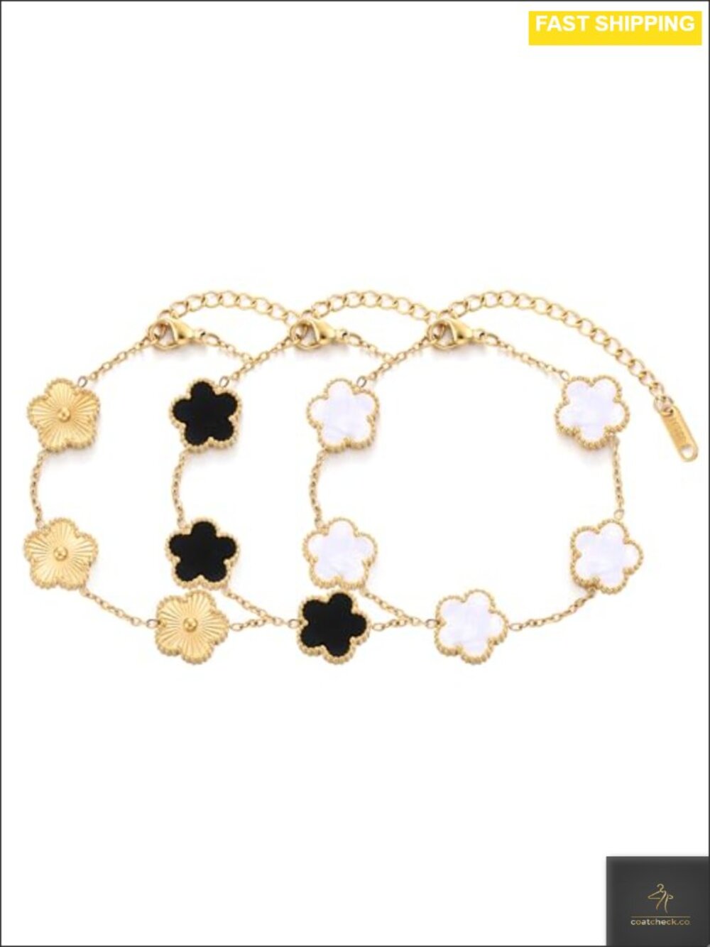 Four Leaf Clover Link Bracelet 18K Gold Plated Stainless Steel Adjustable Lucky